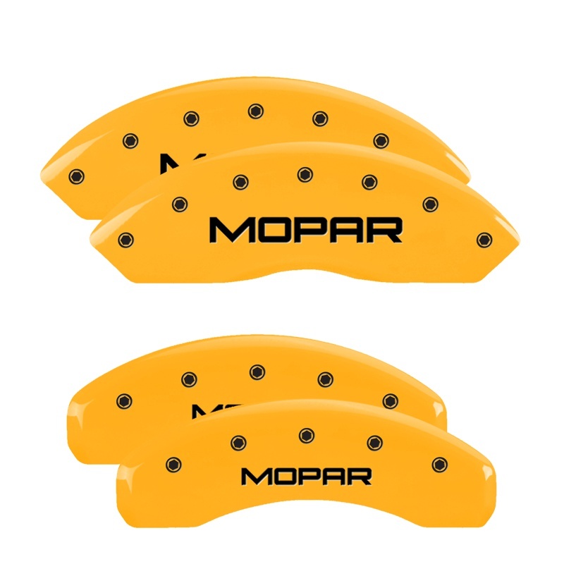 Chrysler Town Caliper Covers - Front + Rear - MGP - 4 Logo, MOPAR Engraved - Yellow - `11-`16