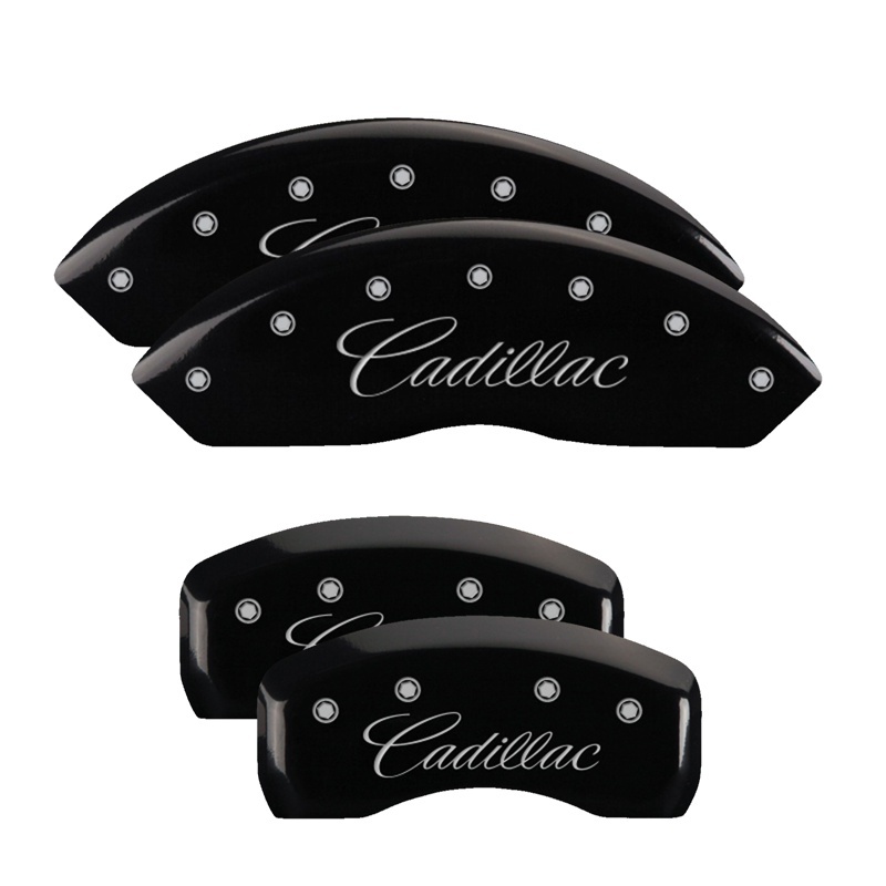 Cadillac SRX Caliper Covers - Front + Rear - MGP - Cursive/Cadillac - Black - `04-`11