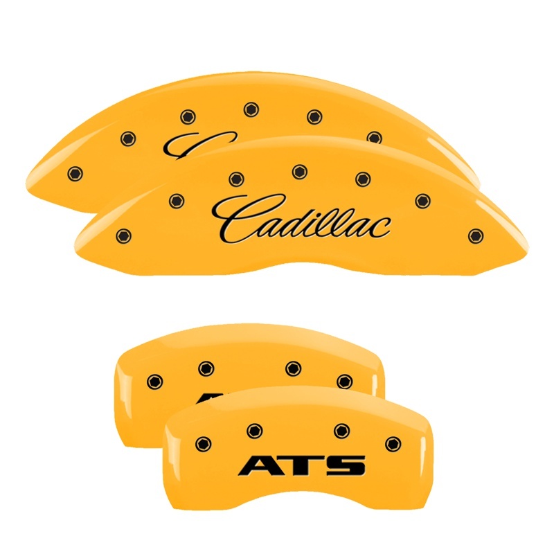 Cadillac ATS Caliper Covers - Front + Rear - MGP - Engraved Cadillac, Engraved Rear ATS - Yellow - `13-`18