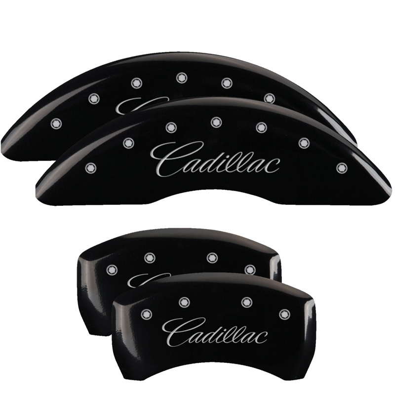 Cadillac XTS Caliper Covers - Front + Rear - MGP - Engraved Cursive/Cadillac - Black - `13-`19
