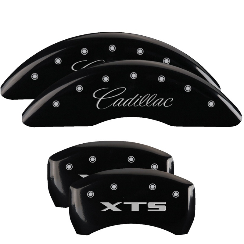 Cadillac XTS Caliper Covers - Front + Rear - MGP - Engraved Front: Cadillac - Engraved Rear: XTS - Black - `13-`19