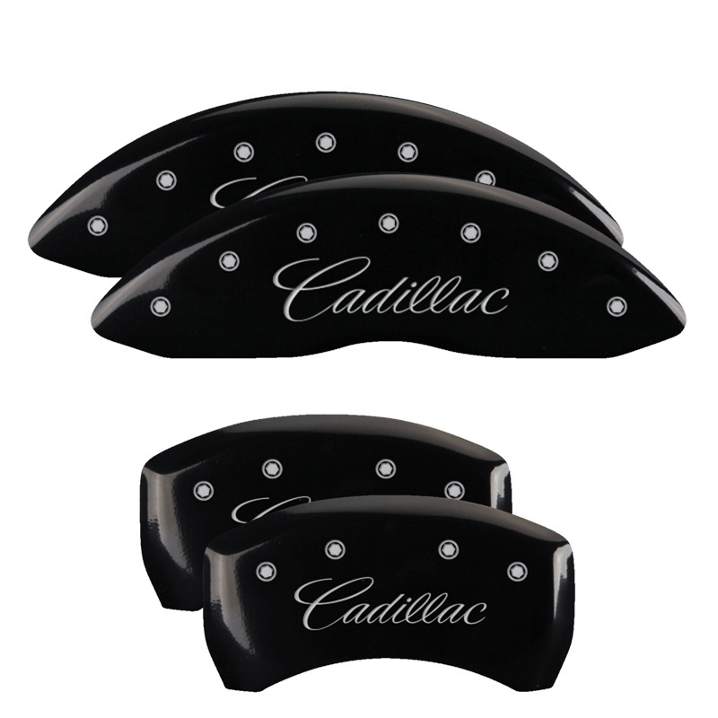 Cadillac CTS Caliper Covers - Front + Rear - MGP - Cursive/Cadillac Silver Characters - Black - `13-`17