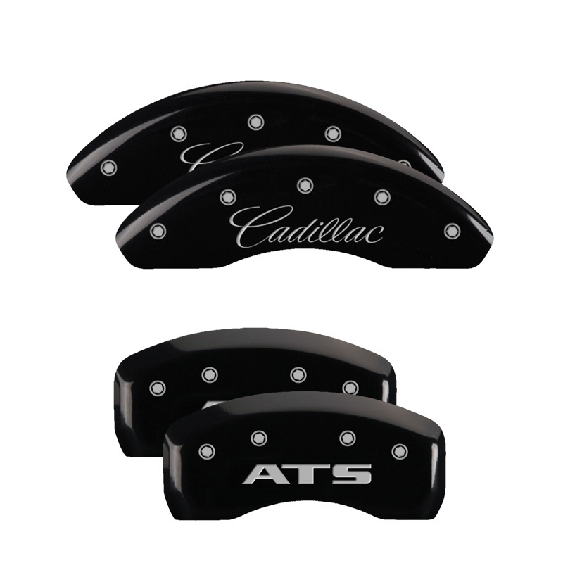 Cadillac ATS Caliper Covers - Front + Rear - MGP - Engraved Front Cadillac, Engraved Rear ATS - Black - `13-`16