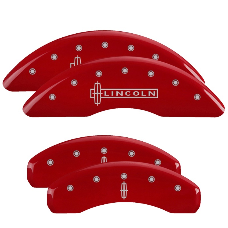 Lincoln Navigator Caliper Covers - Front + Rear - MGP - Engraved Front Lincoln, Engraved Rear Star logo - Red - `07-`09