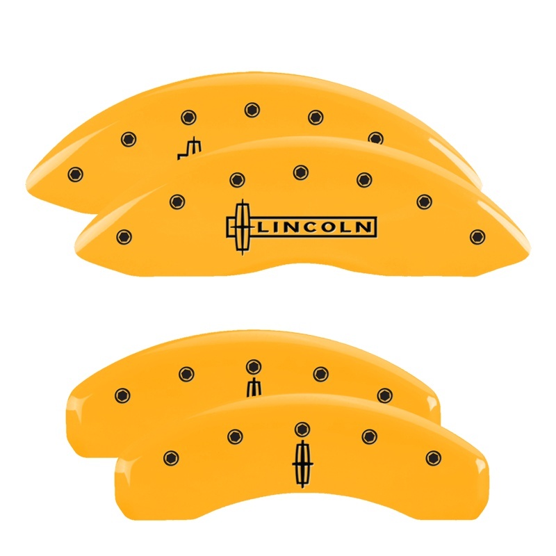 Lincoln MKS Caliper Covers - Front + Rear - MGP - Engraved Front: Lincoln - Engraved Rear: Star logo - Yellow - `09-`12