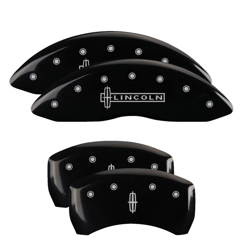 Lincoln MKT Caliper Covers - Front + Rear - MGP - Engraved Front Lincoln + Engraved Rear Star logo - Black - `14-`16