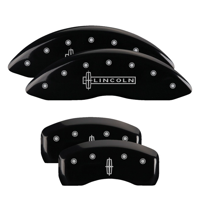 Lincoln MKX Caliper Covers - Front + Rear - MGP - Engraved Front Lincoln, Engraved Rear Star Logo - Black - `16-`18