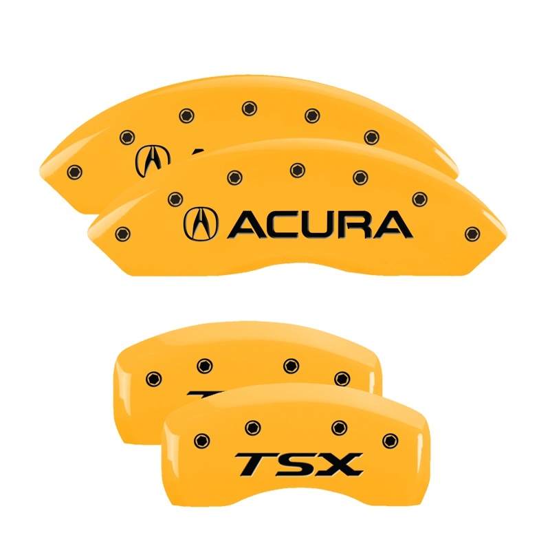 Acura TSX Caliper Covers - Front + Rear - MGP - Engraved Front Acura, Engraved Rear TSX - Yellow - `09-`14