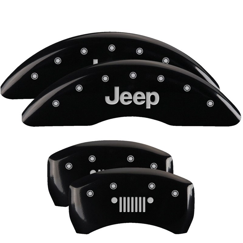 Jeep Cherokee Caliper Covers - Front + Rear - MGP - Engraved Front JEEP, Engraved Rear JEEP Grill logo - Black - `14-`23