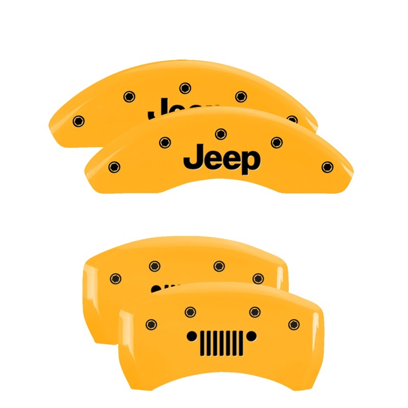 Jeep Cherokee Caliper Covers - Front + Rear - MGP - 4 Logo Engraved - Yellow - `14-`23