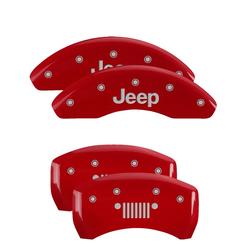 Jeep Compass Caliper Covers - MGP - 4 Logo, Engraved Front JEEP, Engraved Rear JEEP Grill logo - Red - `17-`24