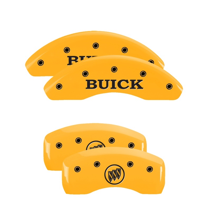 Buick Encore Caliper Covers - Front + Rear - MGP - Engraved Front Buick + Engraved Rear Buick Shield - Yellow - `13-`17