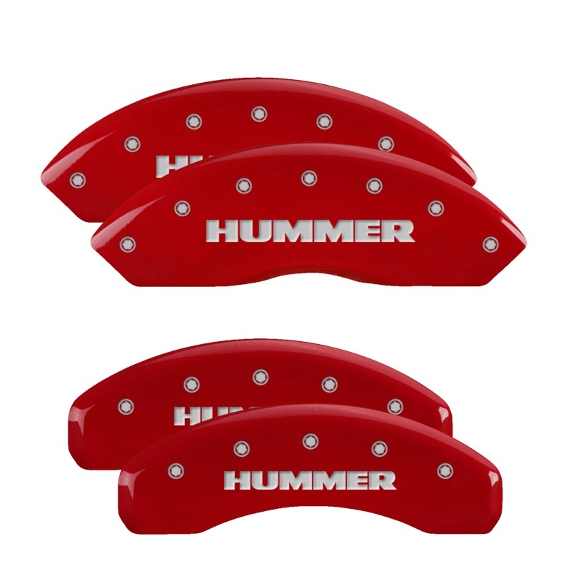 Hummer H3 Caliper Covers - Front + Rear - MGP - 4 Logo Silver Characters - Red - `06-`10