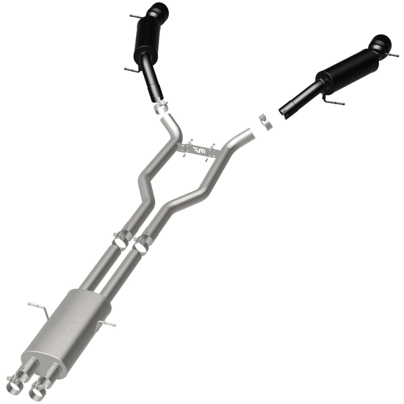 Land Rover Range Rover Performance Exhaust - Rear - Magnaflow - Cat-Back, Dual Split Rear Exit, Touring Series Black, 2.5 in piping, 4.5 in Black Tips - Black - `15-`16