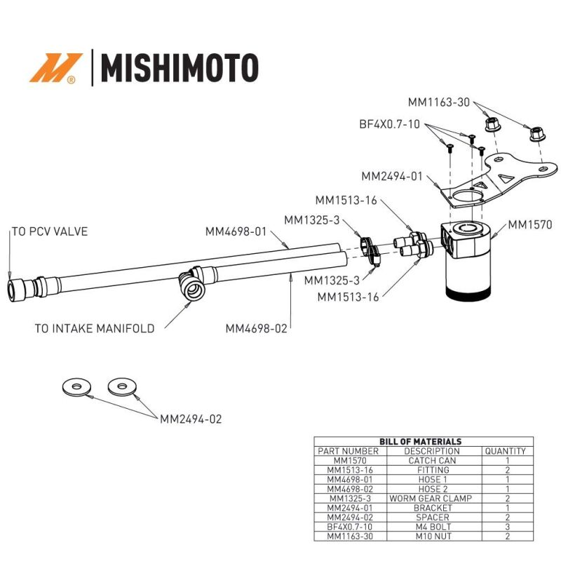 Ford Mustang Oil Catch Can - PCV Side - Mishimoto - Baffled - `24-`27