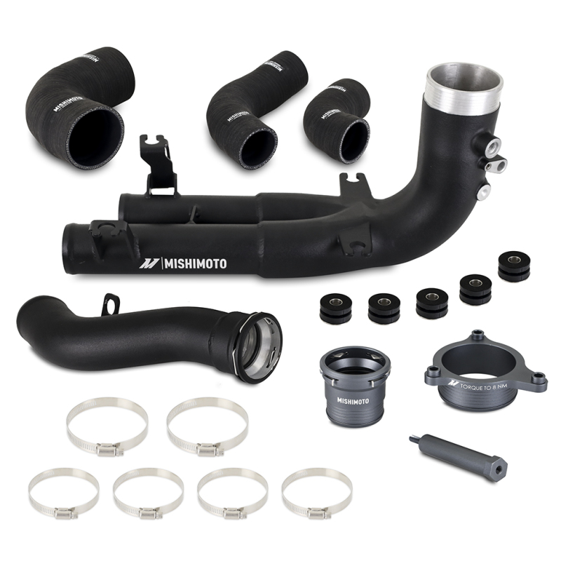 BMW M3 Intercooler Charge Pipe Kit - Hot Side - Mishimoto - Hot-Side Performance Charge Pipe, Cast Aluminum Merge + Silicone Hoses, 27% Less Restrictive - `21-`27