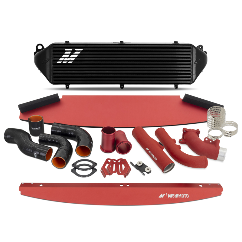 Toyota GR Corolla Intercooler Kit - Mishimoto - 4” Thick Bar-and-Plate Core - Black Cooler - Red Pipes - `23-`27