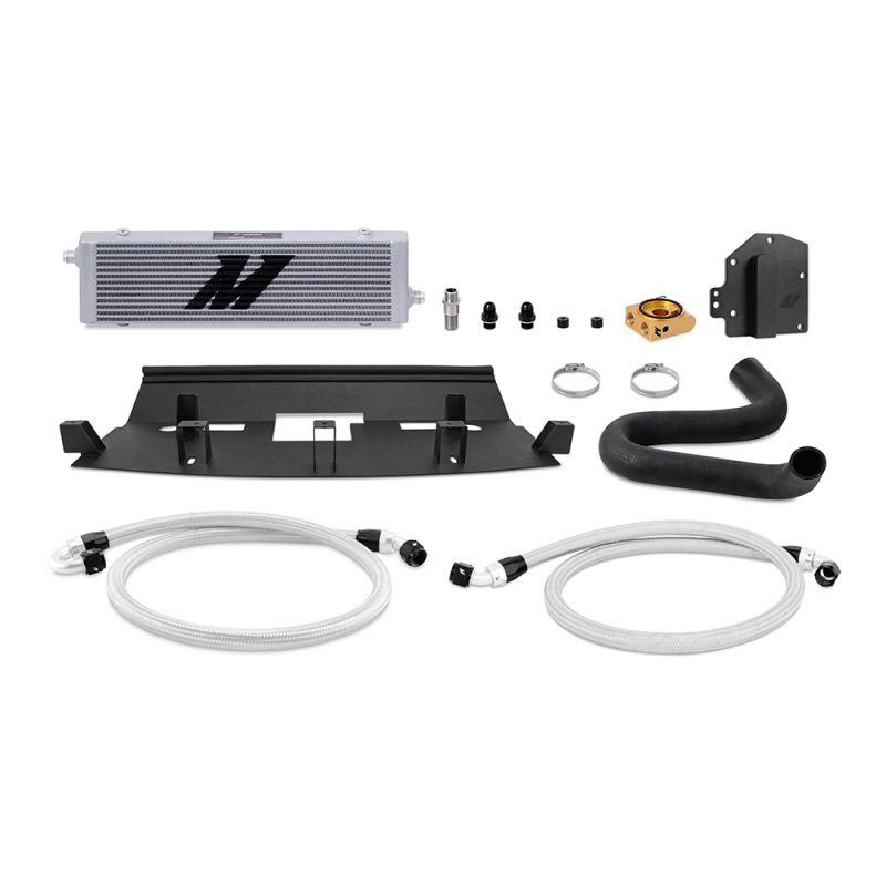 Ford Mustang Oil Cooler Kit - Front - Mishimoto - Thermostatic - Silver - `18-`27
