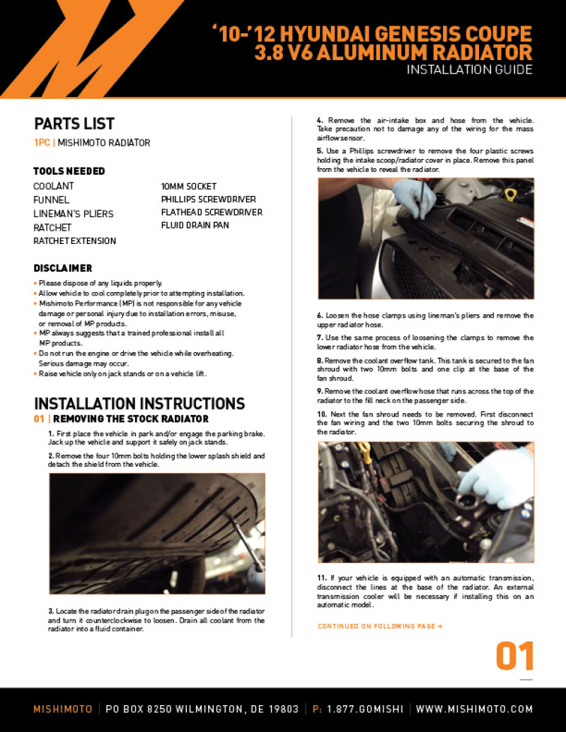 Hyundai Genesis Coupe Radiator - Mishimoto - Performance Aluminum - `10-`12