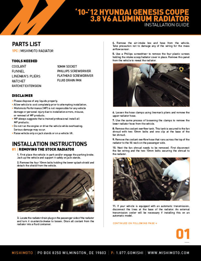 Hyundai Genesis Coupe Radiator - Mishimoto - Performance Aluminum - `10-`12