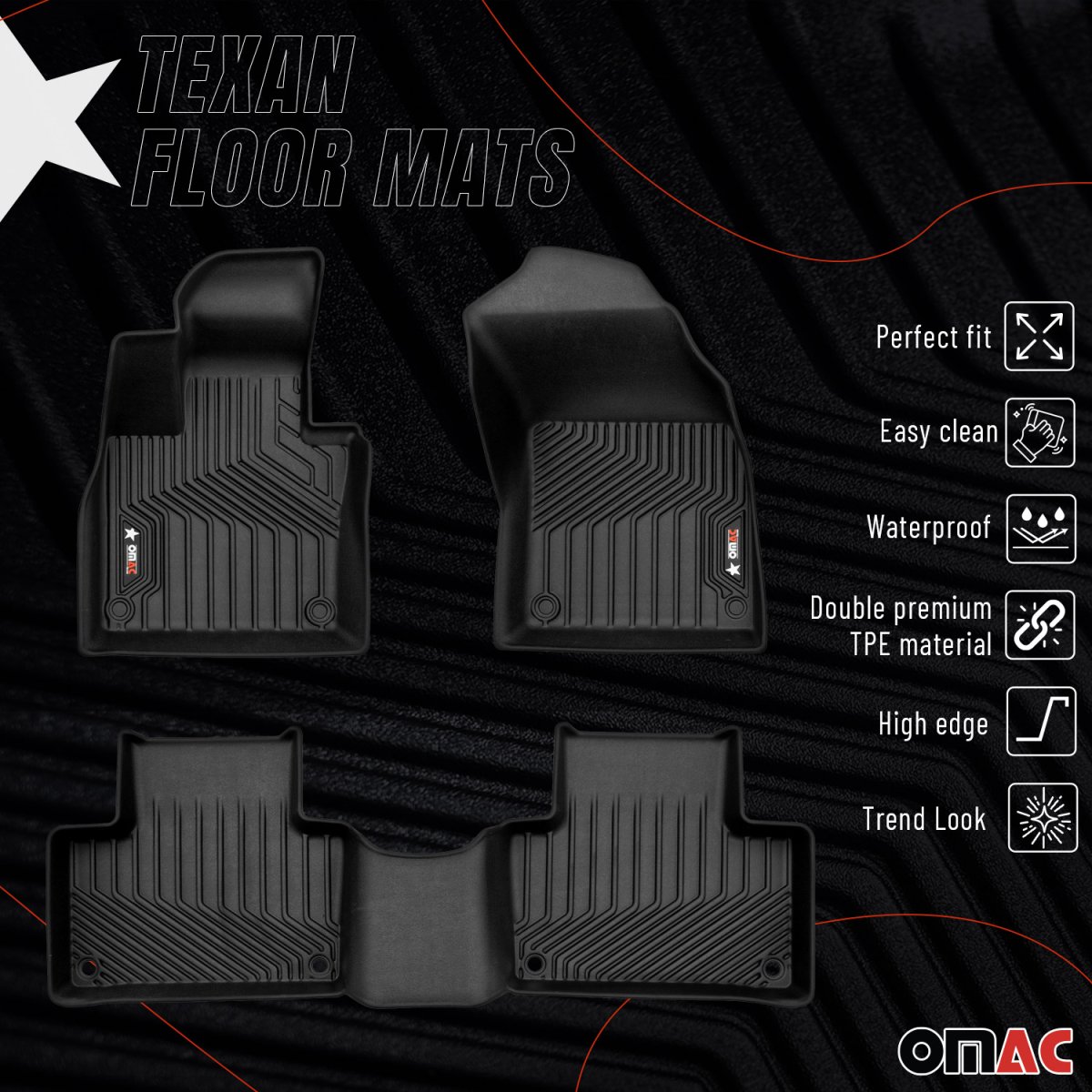 OMAC All-Weather TPE Floor Mats For Mercedes Sprinter W906 (2006-2018) - Heavy Duty 2-Piece Front Set