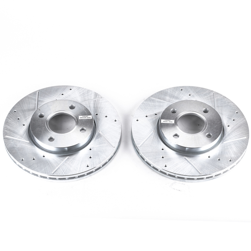 Ford Focus Brake Rotors (2) - Front - PowerStop - Evolution Drilled & Slotted - Silver - `05-`07