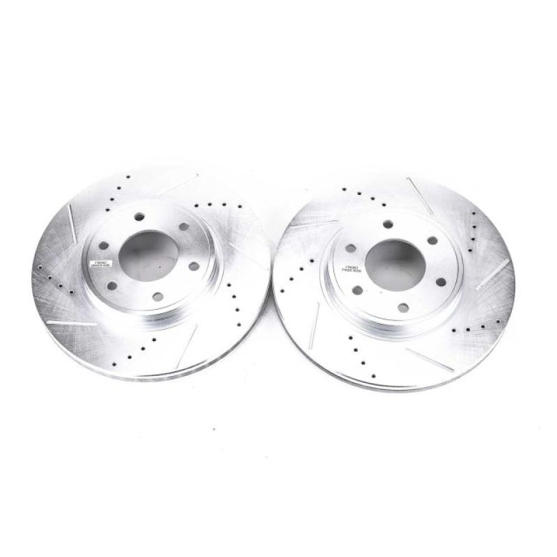Chevrolet Trailblazer Brake Rotors (2) - Front - PowerStop - Evolution Drilled & Slotted - Silver - `06-`09