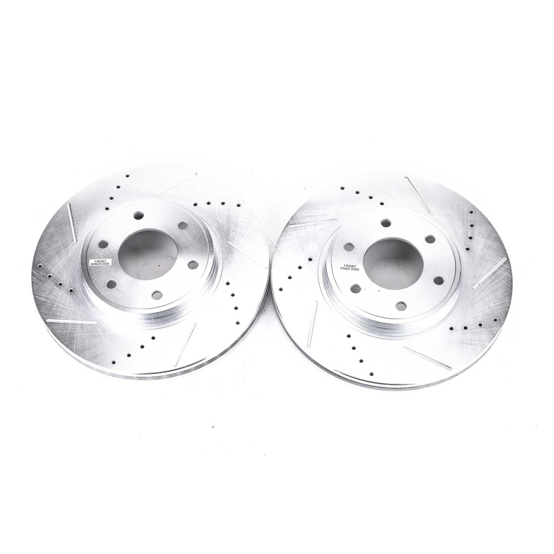 Chevrolet Trailblazer Brake Rotors (2) - Front - PowerStop - Evolution Drilled & Slotted - Silver - `06-`09