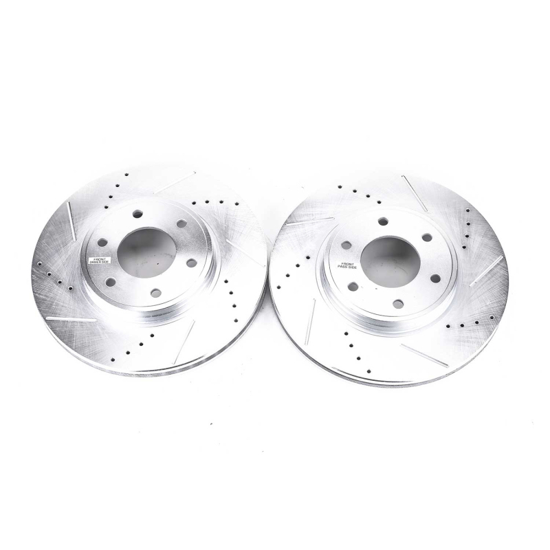 Chevrolet Trailblazer Brake Rotors (2) - Front - PowerStop - Evolution Drilled & Slotted - Silver - `06-`09