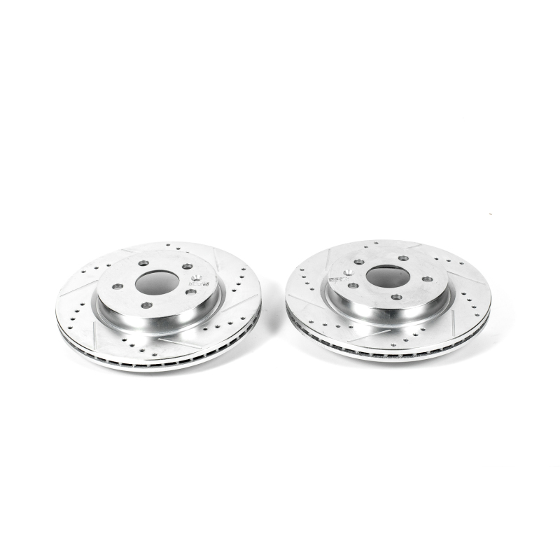 Buick Regal Brake Rotors (2) - Rear - PowerStop - Evolution Drilled & Slotted Zinc Plated - Silver - `11-`17