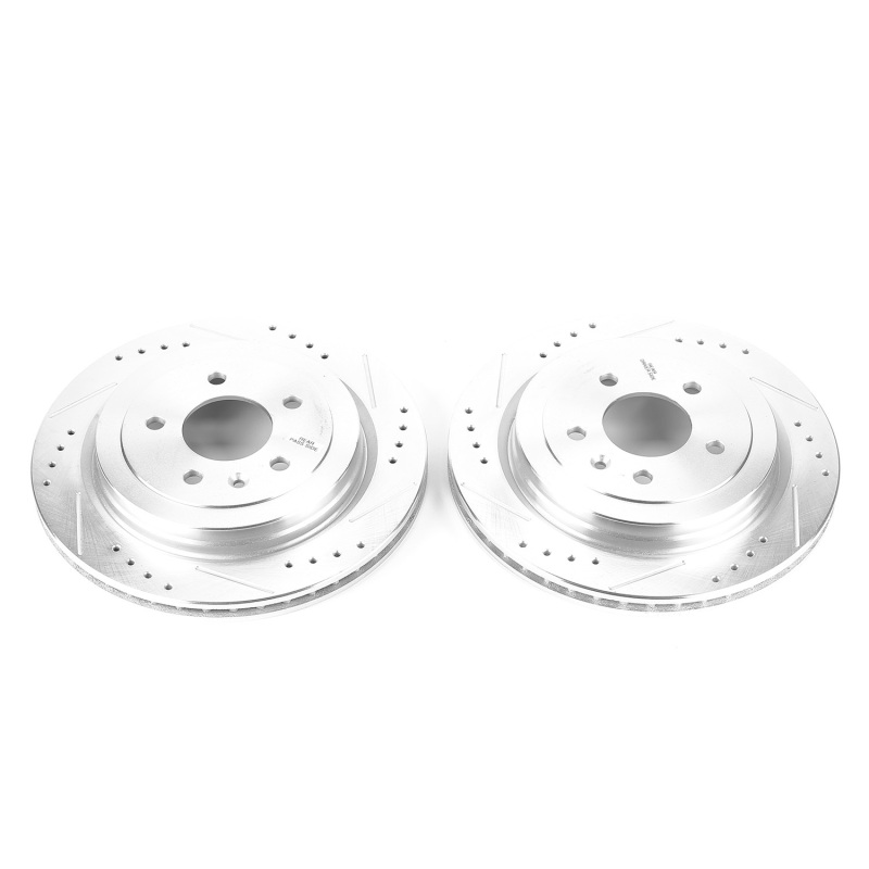 Cadillac ATS Brake Rotors (2) - Rear - PowerStop - Evolution Drilled & Slotted - Silver - `13-`18