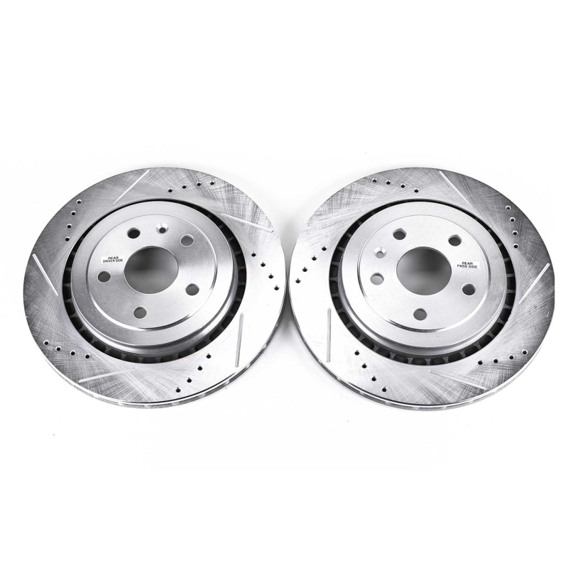 Cadillac ATS Brake Rotors (2) - Rear - PowerStop - Evolution Drilled & Slotted - Silver - `16-`18