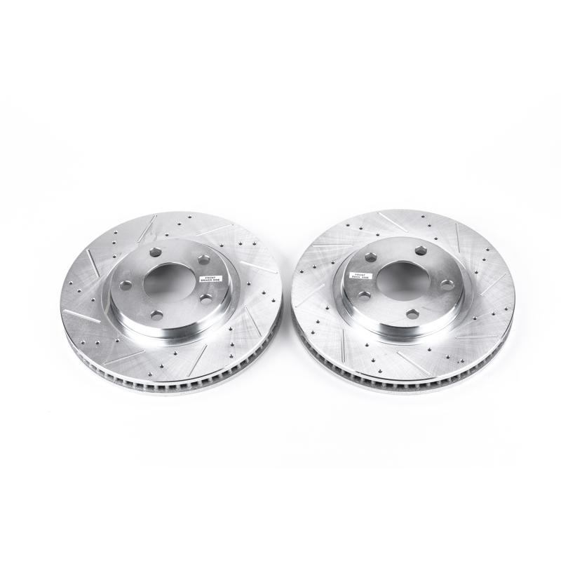 Pontiac Bonneville Brake Rotors (2) - Front - PowerStop - Evolution Drilled & Slotted + Zinc Plated - Silver - `00-`05
