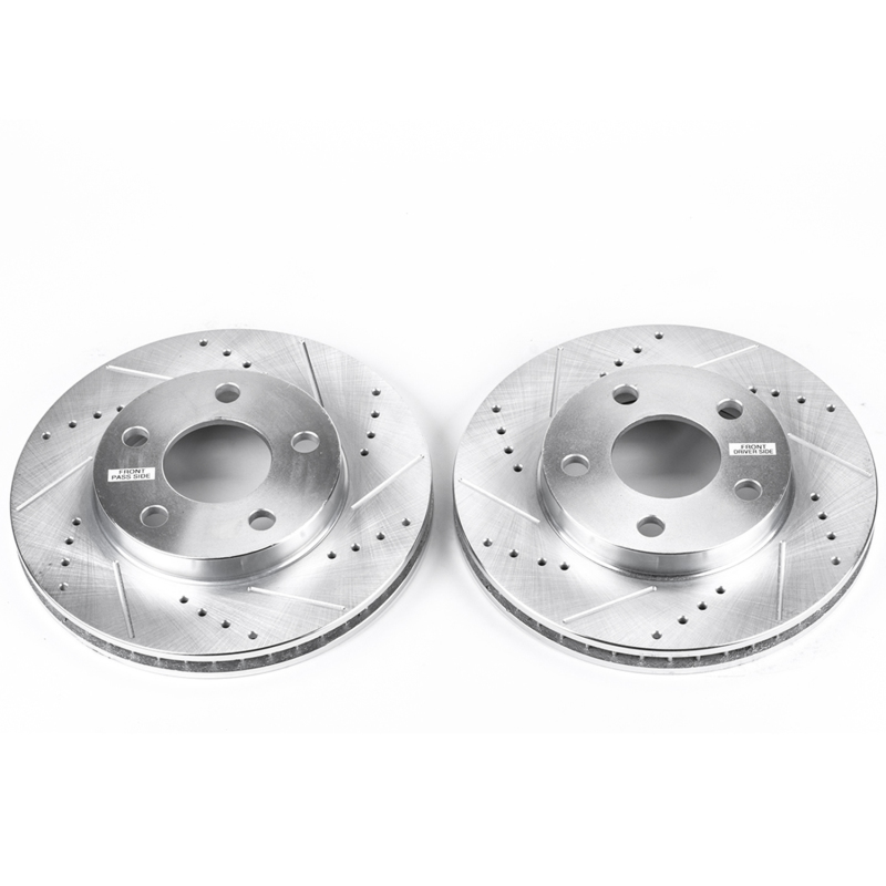 Chevrolet Classic Brake Rotors (2) - Front - PowerStop - Evolution Drilled & Slotted - Silver - `04-`05