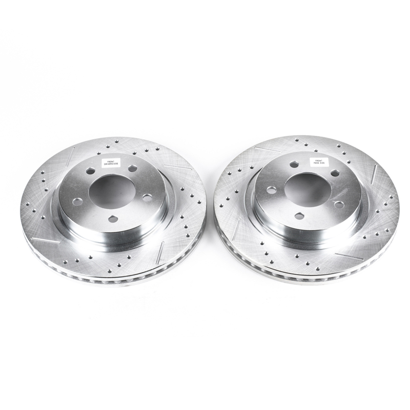 Chrysler LHS Brake Rotors (2) - Front - PowerStop - Evolution Drilled & Slotted - Silver - `99-`01