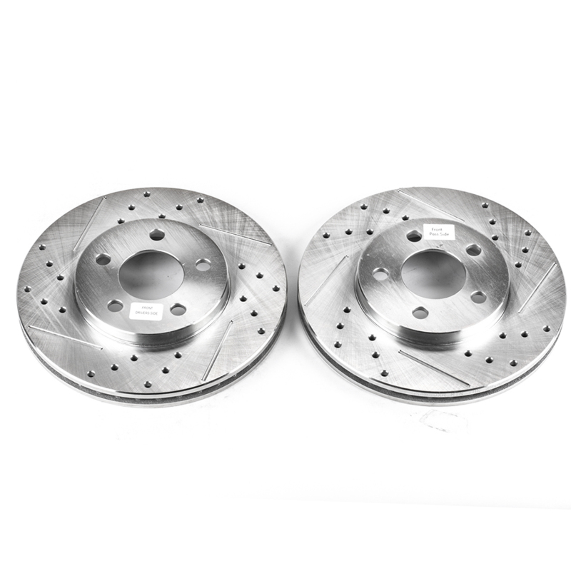Chrysler Neon Brake Rotors (2) - Front - PowerStop - Evolution Drilled & Slotted - Silver - `00-`01