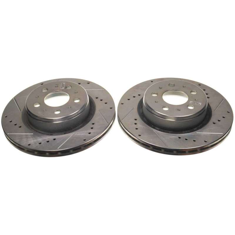 Tesla 3 Brake Rotors (2) - Front - PowerStop - Evolution Drilled & Slotted - Silver - `17-`21