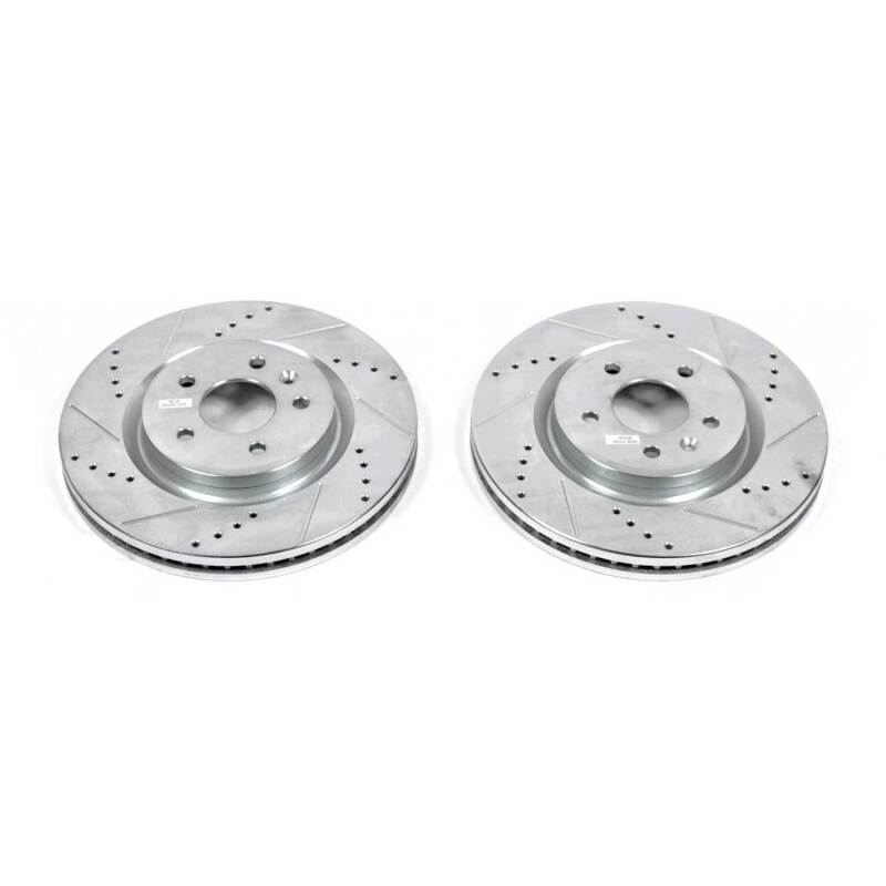Ford Explorer Brake Rotors (2) - Front - PowerStop - Evolution Drilled & Slotted - Silver - `11-`19