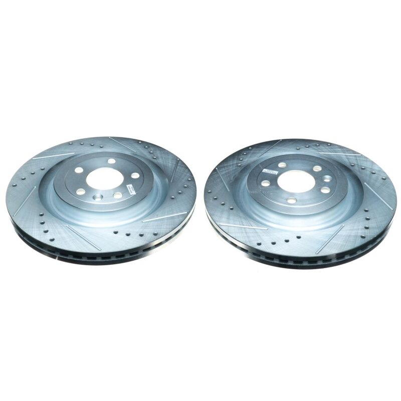 Ford Explorer Brake Rotors (2) - Front - PowerStop - Evolution Drilled & Slotted - Silver - `13-`19