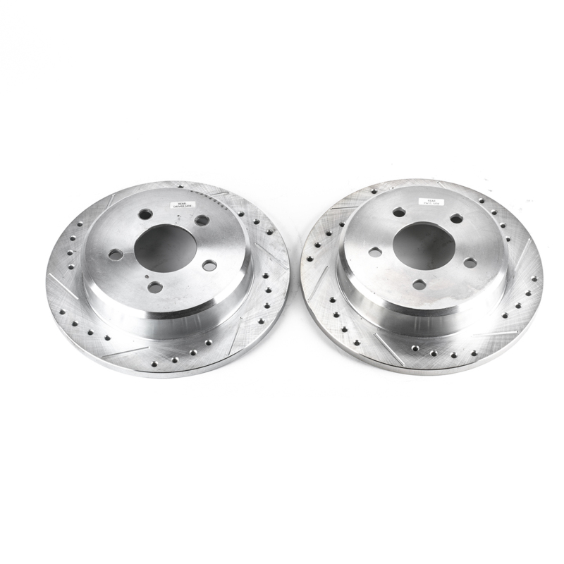Ford Explorer Brake Rotors (2) - Rear - PowerStop - Evolution Drilled & Slotted - Silver - `95-`01
