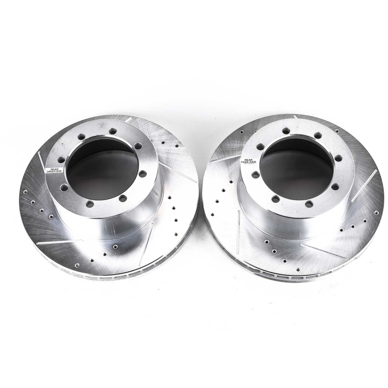 Ford E-450 Super Duty Brake Rotors (2) - Rear - PowerStop - Evolution Drilled & Slotted - Silver - `00-`02