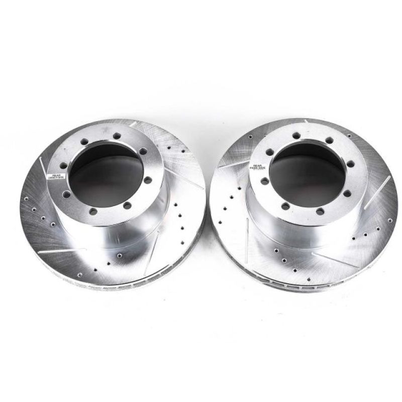 Ford E-450 Super Duty Brake Rotors (2) - Rear - PowerStop - Evolution Drilled & Slotted - Silver - `00-`02