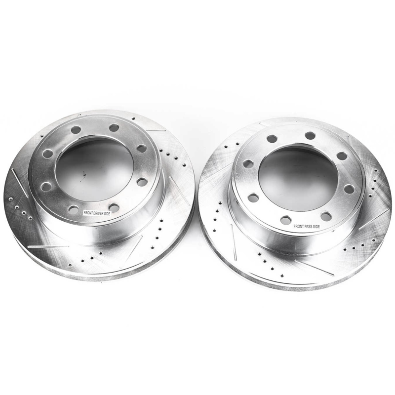 Ford Excursion Brake Rotors (2) - Front - PowerStop - Evolution Drilled & Slotted - Silver - `00-`05