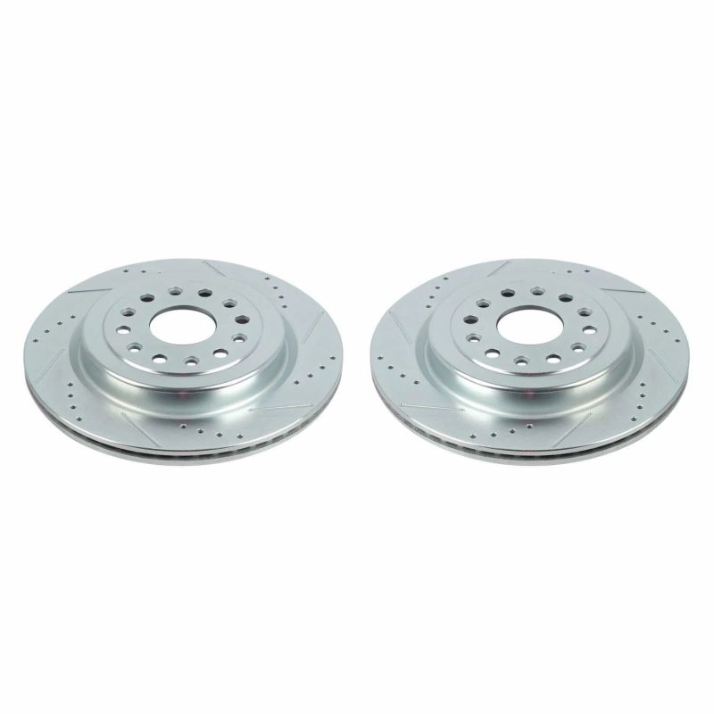Ram 1500 Brake Rotors (2) - Rear - PowerStop - Evolution Drilled & Slotted Zinc Plated Rotors - Silver - `19-`20