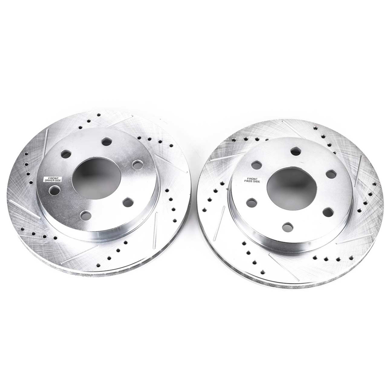 Cadillac Escalade Brake Rotors (2) - Front - PowerStop - Evolution Drilled & Slotted - Silver - `02-`06