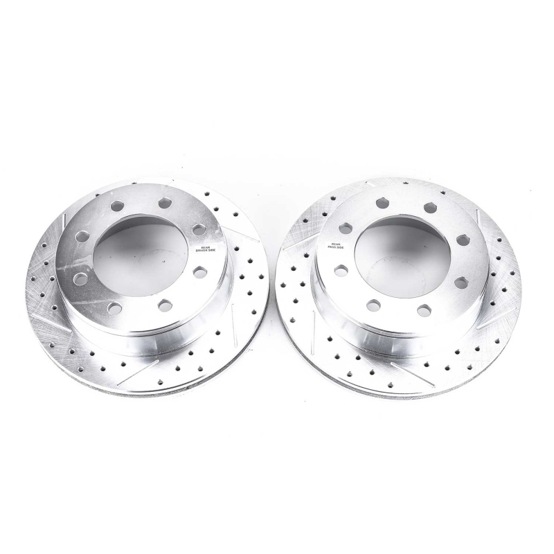 Chevrolet Avalanche 2500 Brake Rotors (2) - Rear - PowerStop - Evolution Drilled & Slotted - Silver - `02-`06
