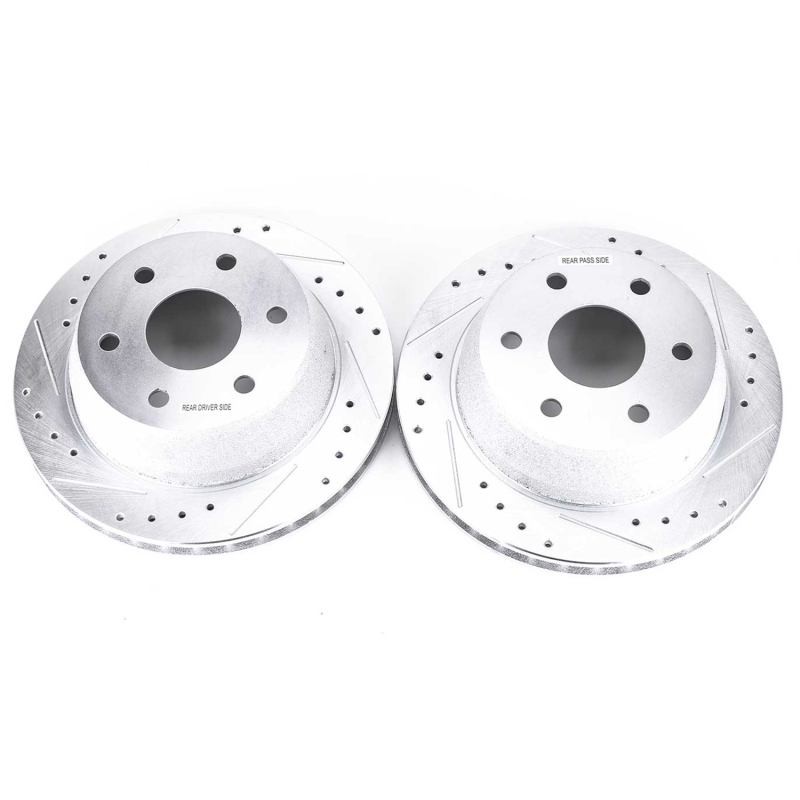 Cadillac Escalade Brake Rotors (2) - Rear - PowerStop - Evolution Drilled & Slotted - Silver - `02-`06