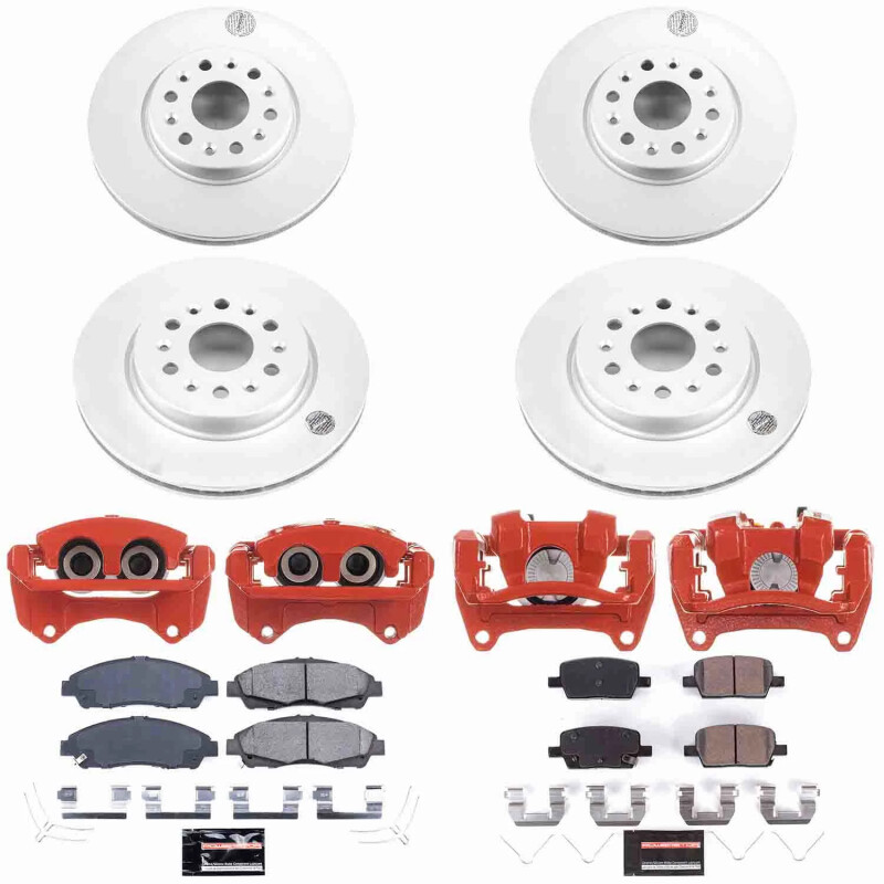 Buick Enclave Brake Kit - Front + Rear - PowerStop - Z23 Evolution + Powder Coated Calipers - `18-`20