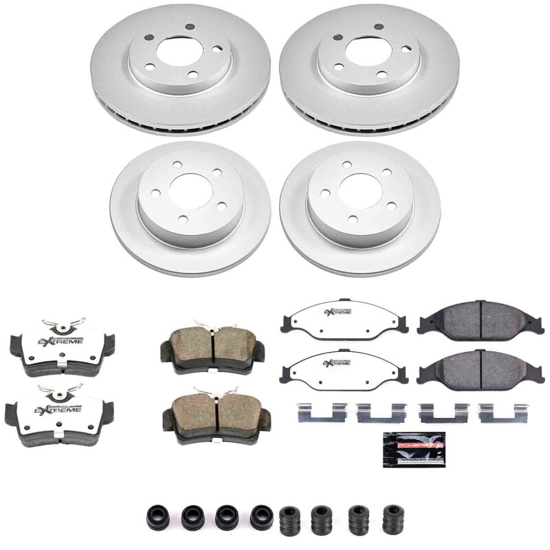 Ford Mustang Brake Kit - Front + Rear - PowerStop - Z26 Coated Rotors + Pads - `99-`04