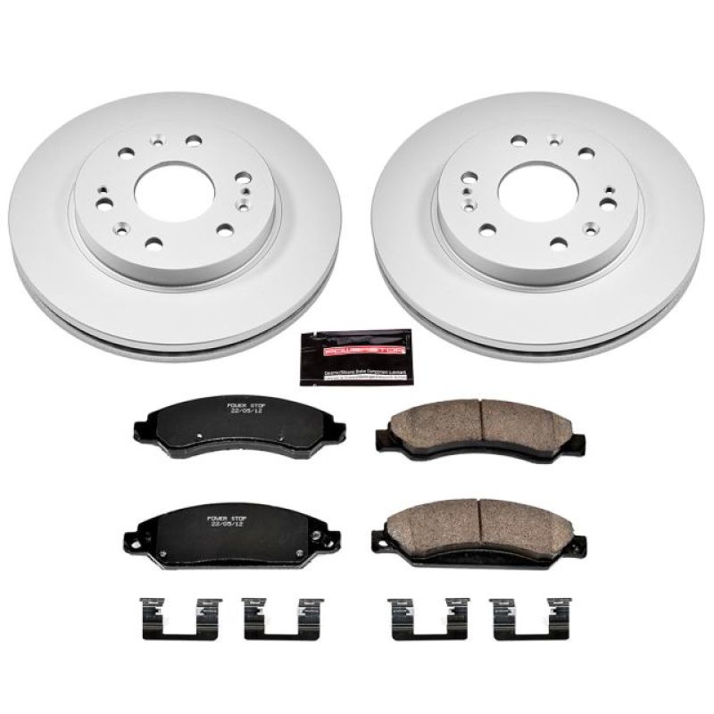 Cadillac Escalade Brake Kit - Front - PowerStop - Geomet Coated Rotors + Z17 Low-Dust Ceramic Pads + Stainless-Steel Hardware - `07-`08
